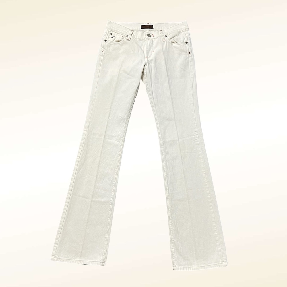 James Cured by Seun Low Rise Flare Jeans Size 27 Y2K Off White Flap Back Pockets